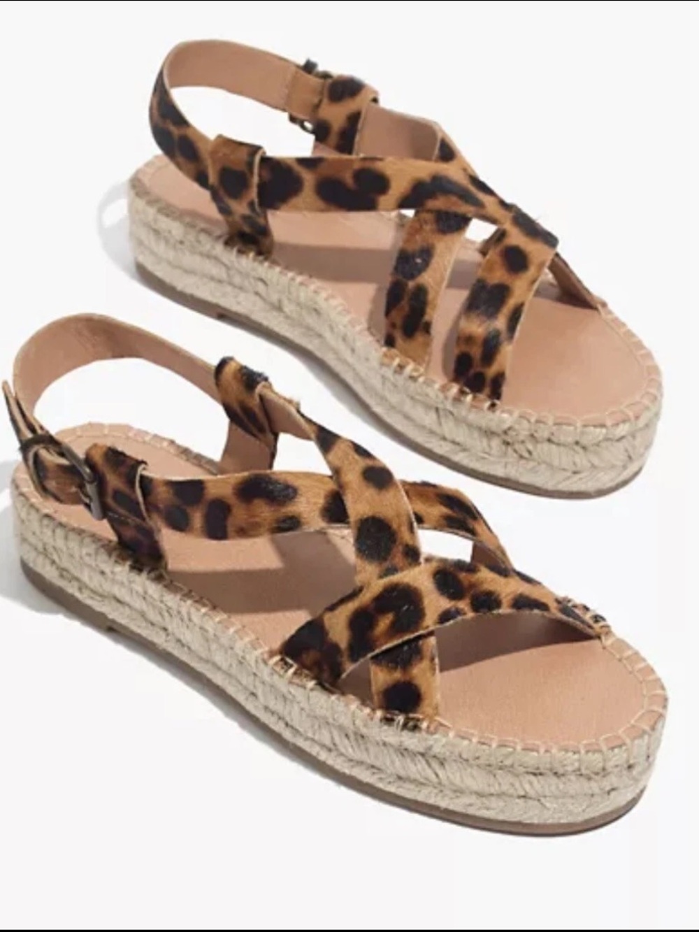 Madewell NWOT Malia Leopard Ponyhair  Espadrille Platform Sandals Sz 8